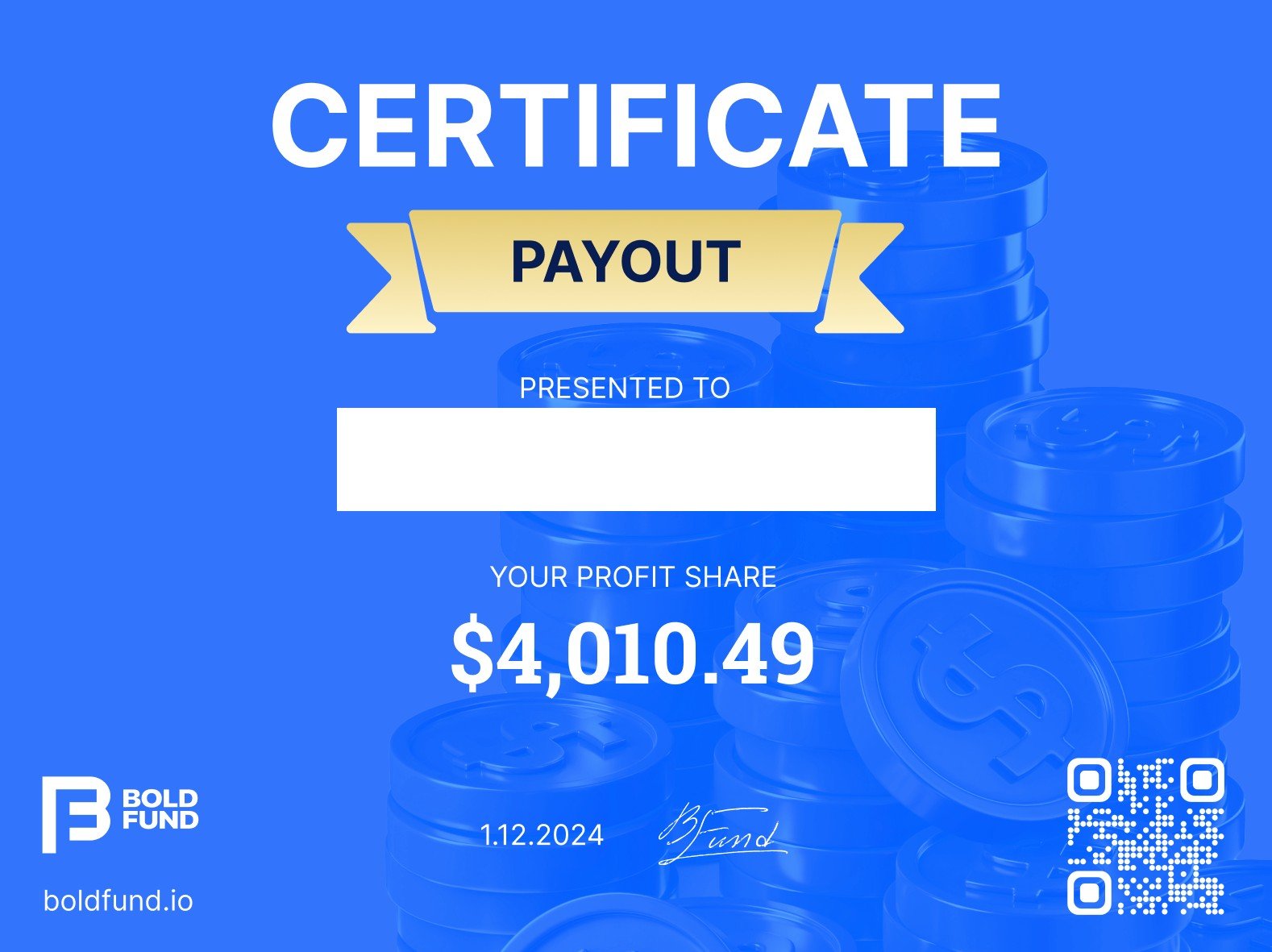 Client Testimonial: Certificate of Payout after Prop Firm Pass